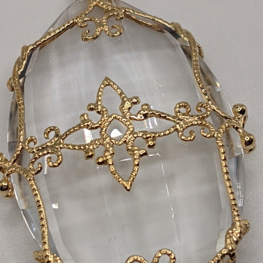 Sold💗14k Yellow Gold Crystal Quartz Gemstone Large Enhancer/Pendant - Picture 12 of 13